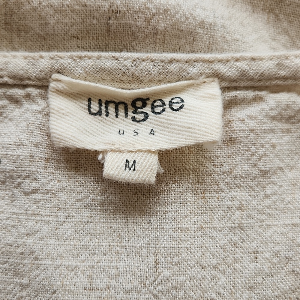 Umgee Embroidered Sleeves Linen Cotton Blend Round Neck w/ Frayed High Low Hem M - Picture 4 of 15